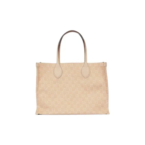 GUCCI Ophidia Denim With Leather Binding Tote Bag Shopping Bag Handbag Large Size Women's Light Beige