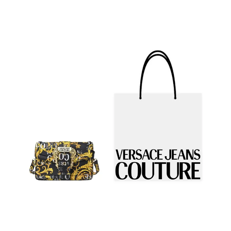 VERSACE JEANS COUTURE Polyurethane Shoulder Bag, Crossbody Bag Women's Black Gold-6