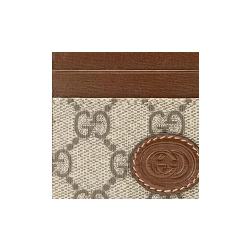 GUCCI Canvas With Leather Card Clip Card Holder Unisex Ebony & Brown-8