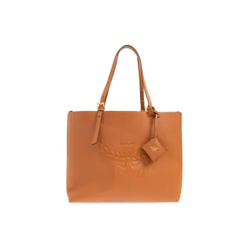 MCM Leather Tote Bag, Shopping Bag, Shoulder Bag, Handbag Medium Size Women's Cognac
