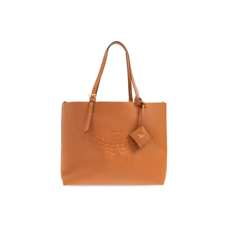 MCM Leather Tote Bag, Shopping Bag, Shoulder Bag, Handbag Medium Size Women's Cognac-0