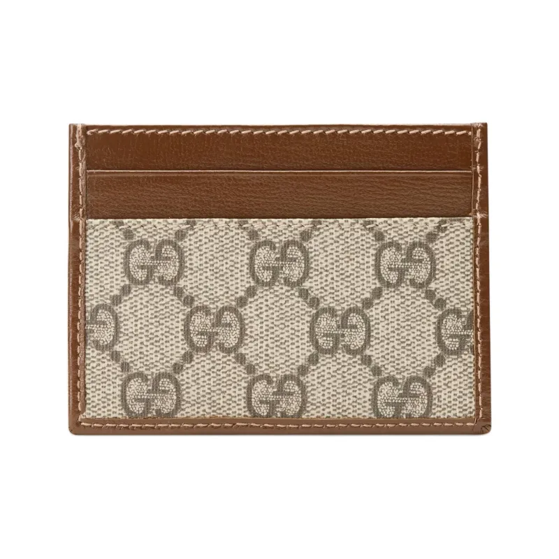 GUCCI Canvas With Leather Card Clip Card Holder Unisex Ebony & Brown-4
