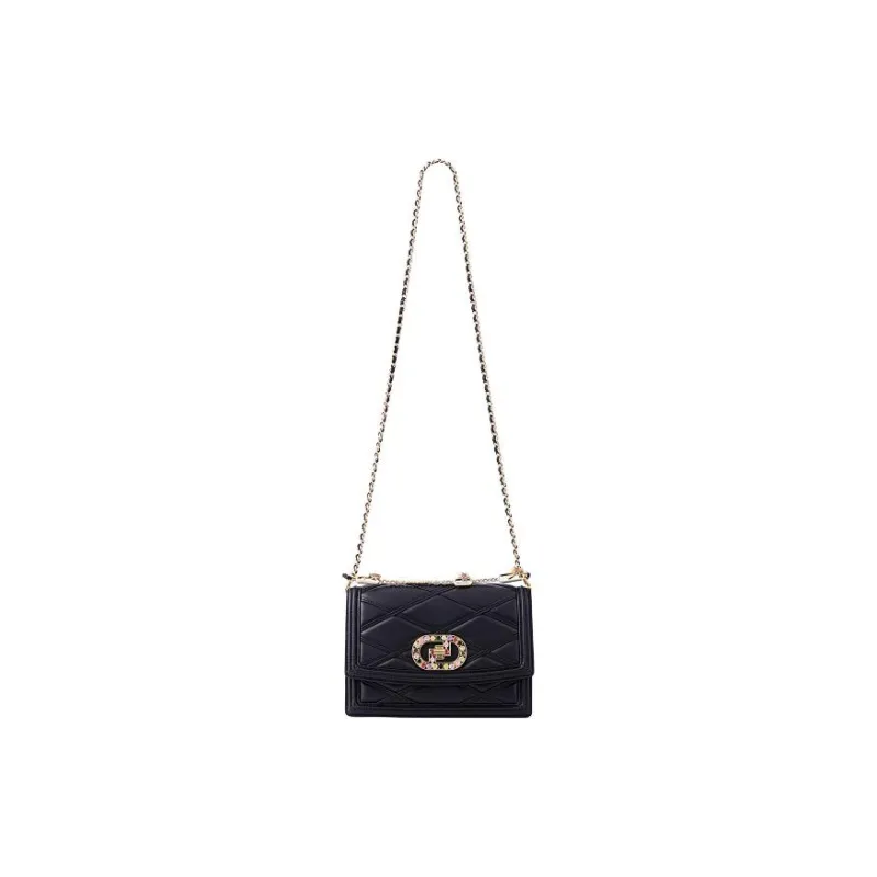 FION Cow Leather Small Square Bag Crossbody Bag Shoulder Bag Women's Black/White-7