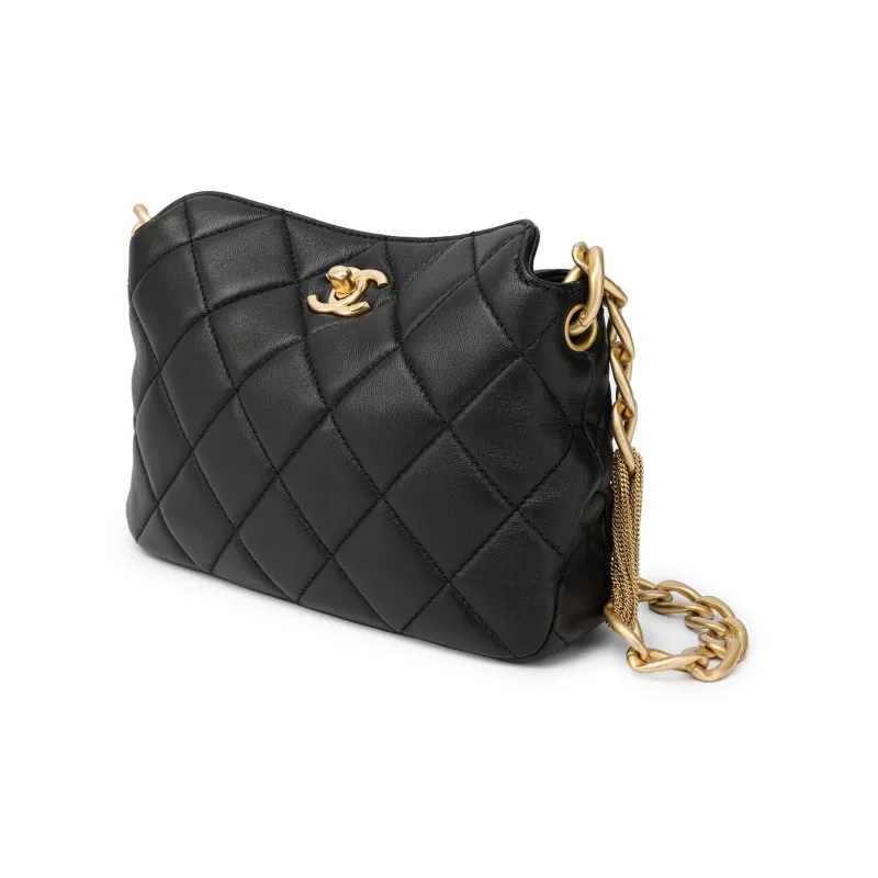 CHANEL Sheepskin Hobo Bag Handbag Shoulder Bag Women's Black-1
