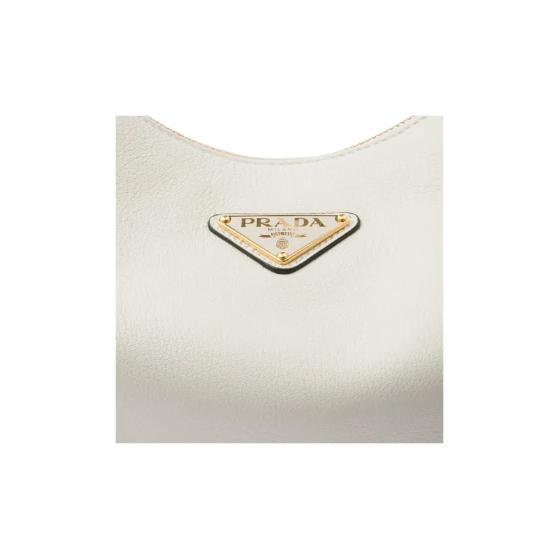 PRADA Leather Hobo Bag Handbag Shoulder Bag Large Size Women's White-5