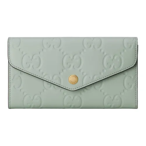 GUCCI Leather Wallet Women's Light Green