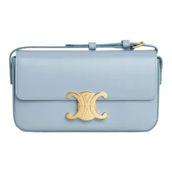 CELINE Shiny Cow Leather Portable Crossbody Bag, Shoulder Bag Women's Light Blue