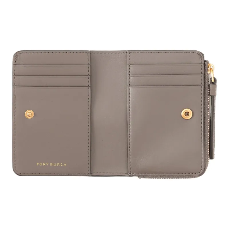 TORY BURCH McGraw Litchi Grain Leather Coin Purses Wallets Women's Silver Maple-2