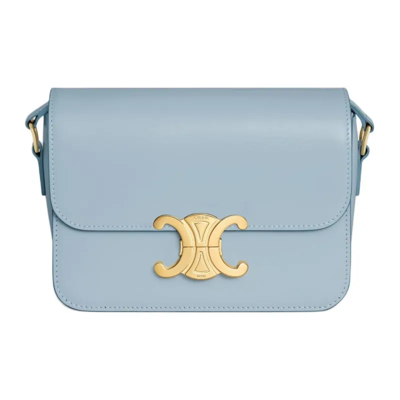 CELINE Triomphe Cow Leather Crossbody Bag, Shoulder Bag Women's Light Blue-0