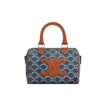 CELINE Denim With Leather Boston Bag Shoulder Bag Crossbody Bag Handbag Women's Blue