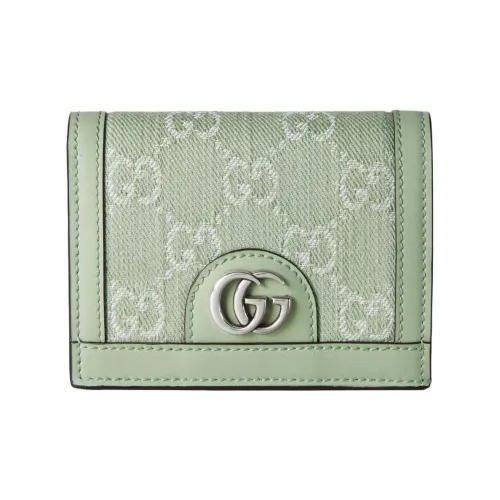 GUCCI Ophidia Denim With Leather Wallet Women's Light Green
