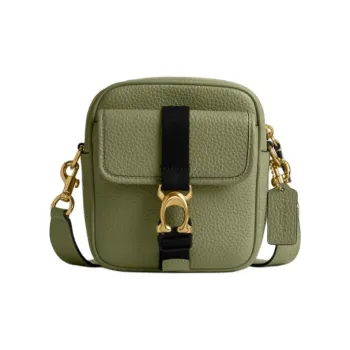 COACH Beck Litchi Grain Leather Shoulder Bag, Crossbody Bag Mini Men's Moss Green