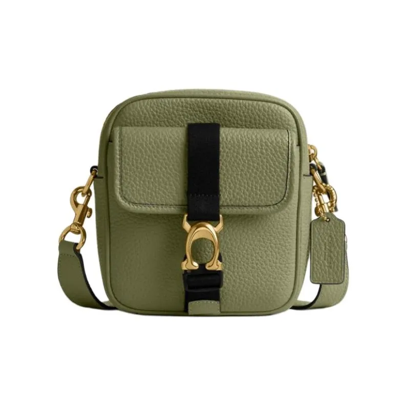 COACH Beck Litchi Grain Leather Shoulder Bag, Crossbody Bag Mini Men's Moss Green-0