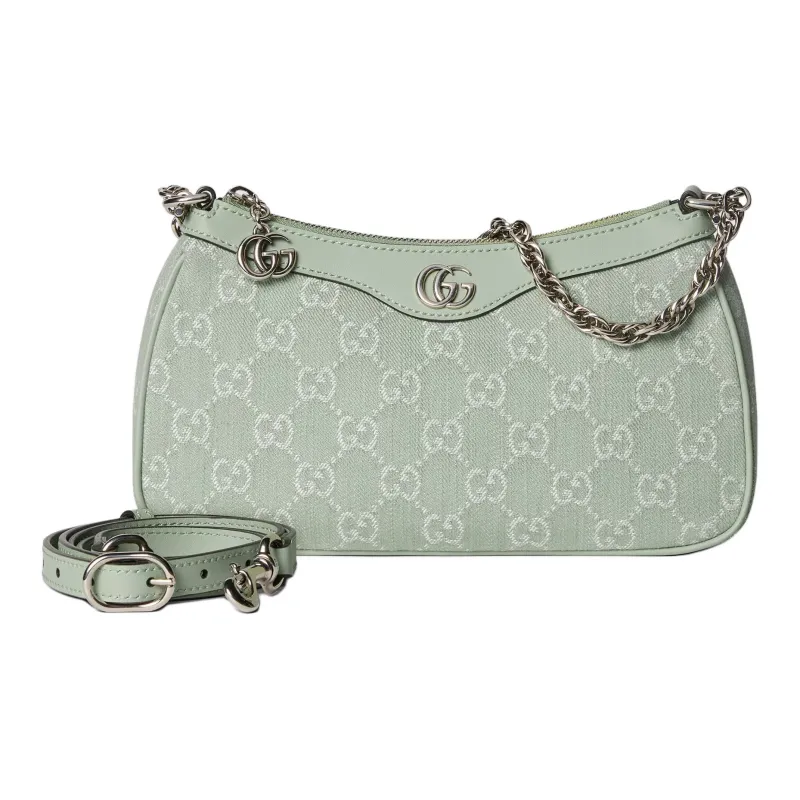 GUCCI Ophidia Denim Fabric With Leather Binding Crossbody One Shoulder Handbag Trumpets Women's Light Green-4