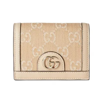 GUCCI Ophidia Denim With Leather Card Holder Wallet Women's Light Beige