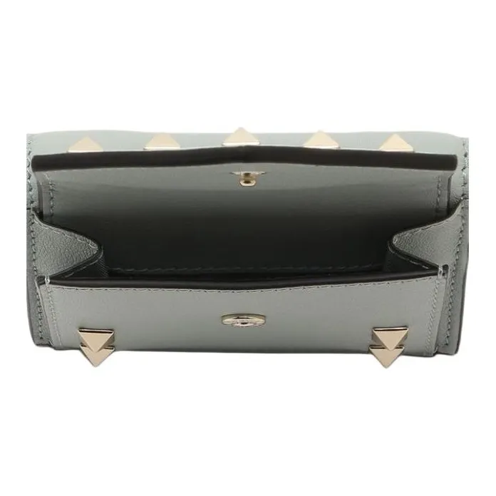 Valentino Rockstud Leather Wallet Mini Women's Aqua Green-5