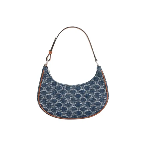 CELINE AVA Fabric Cow Leather Patchwork Binding Handbag Shoulder Bag Women's Blue