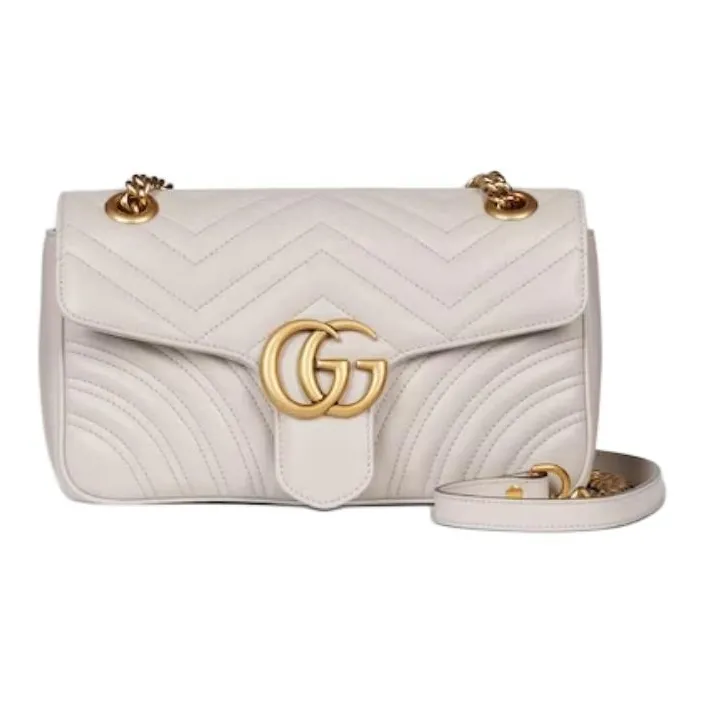 GUCCI GG Marmont Leather Crossbody Bag, Shoulder Bag Women's Light Gray-0