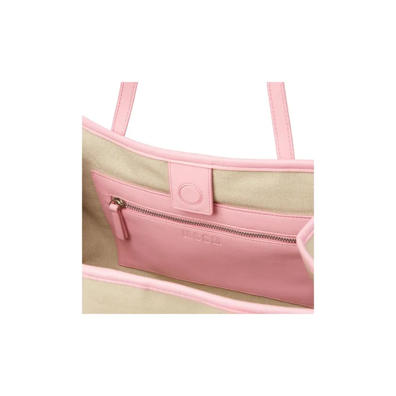 MSGM Cotton Handbag Shoulder Bag Women's Beige & Pink-3