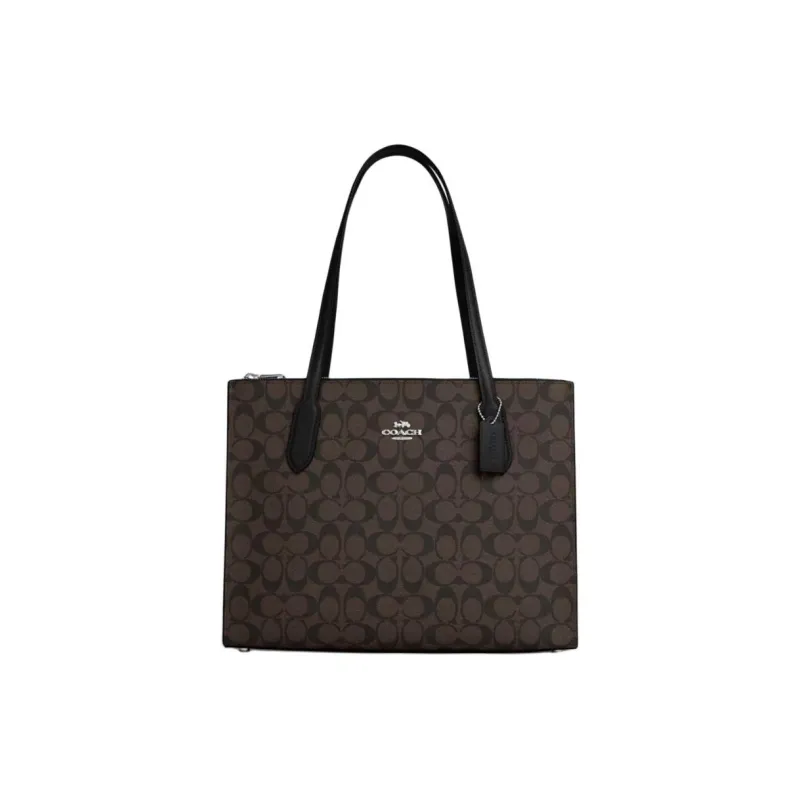 COACH Canvas With Leather Tote Bag, Shopping Bag, Handbag, Shoulder Bag Women's Brown Black-0