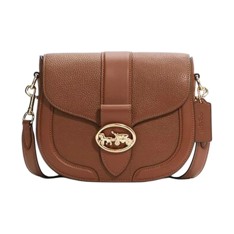COACH Georgie Leather Saddle Bag, Bacchus Bag, Shoulder Bag, Crossbody Bag Trumpets Women's Caramel Brown-0