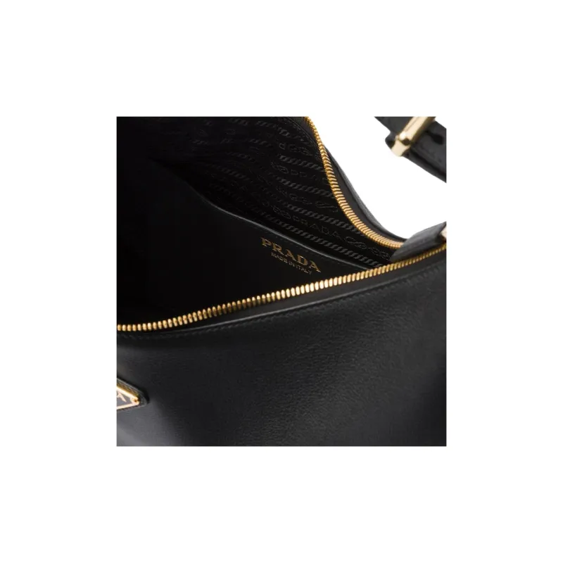 PRADA Leather Hobo Bag Handbag Shoulder Bag Women's Black-3