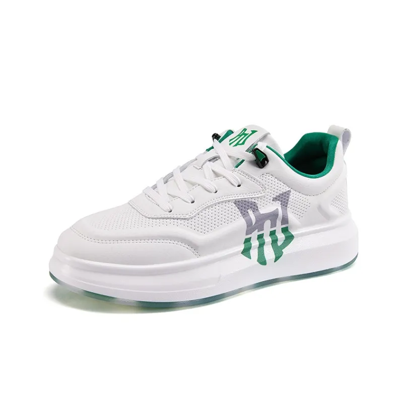 Pnj Cushioning Wear Resistant Low Top Skateboard Shoes Men's White Green-2