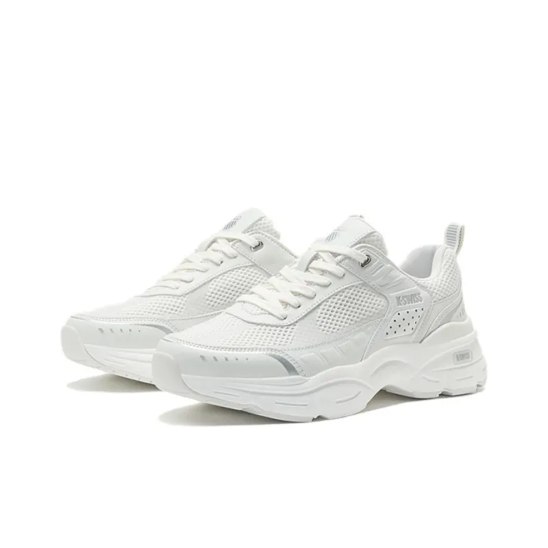KSWISS Cushioning Abrasion Resistant Lightweight Low Top Casual Shoes Unisex White Silver-1
