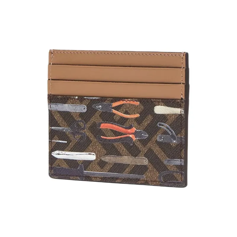 FENDI FF Calfskin Card Holder Unisex Brown-1