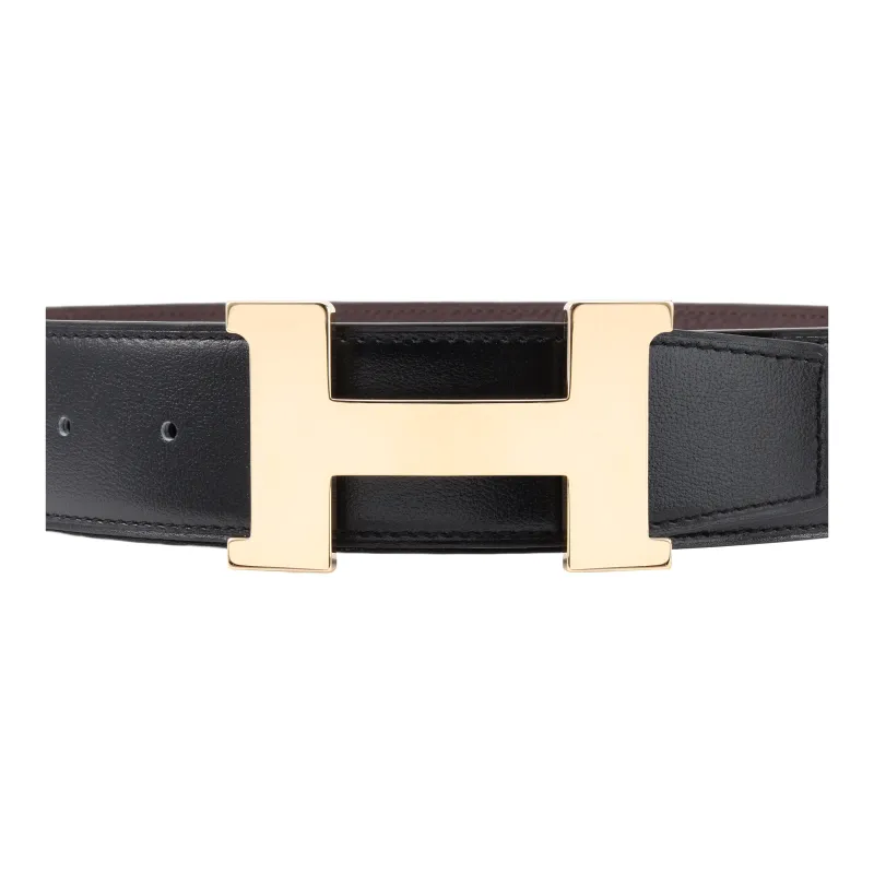 HERMES Togo Calfskin Double Sided Leather Leather Belts Men's Black/Chocolate Width 3.8cm-2
