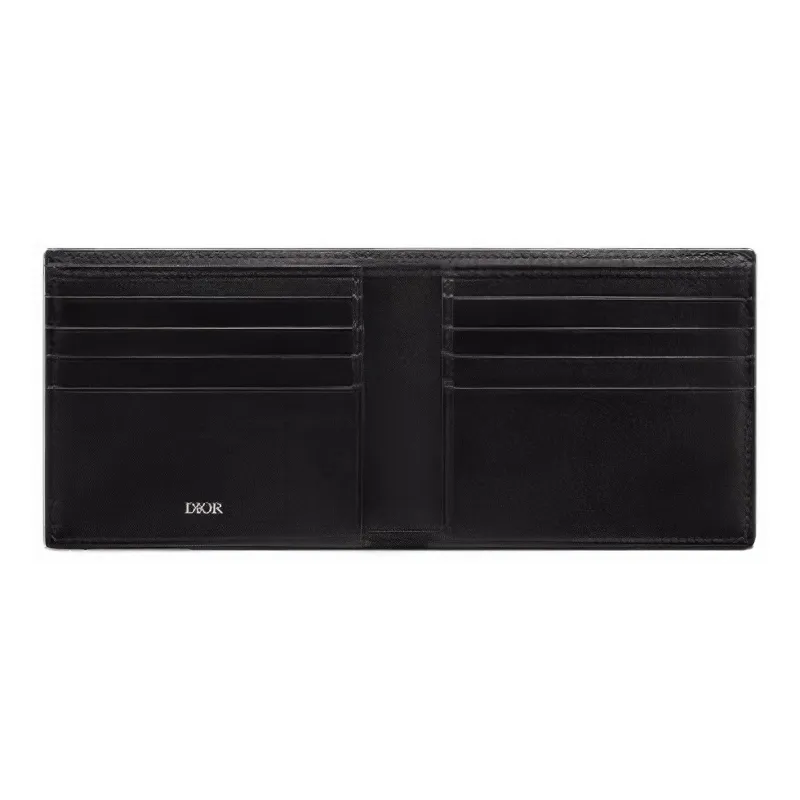 DIOR Knitted Fabric With Cow Leather Wallet Men's Black-3