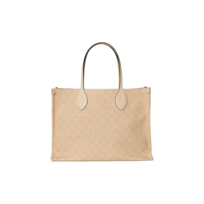 GUCCI Ophidia Denim With Leather Binding Tote Bag Shopping Bag Handbag Large Size Women's Light Beige-4