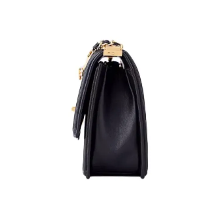FION Cow Leather Small Square Bag Crossbody Bag Shoulder Bag Women's Black/White-2