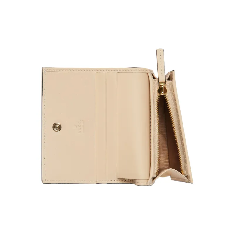 GUCCI Ophidia Denim With Leather Card Holder Wallet Women's Light Beige-4