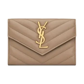 SAINT LAURENT CASSANDRE Lambskin Wallet Women's Dusty Gray