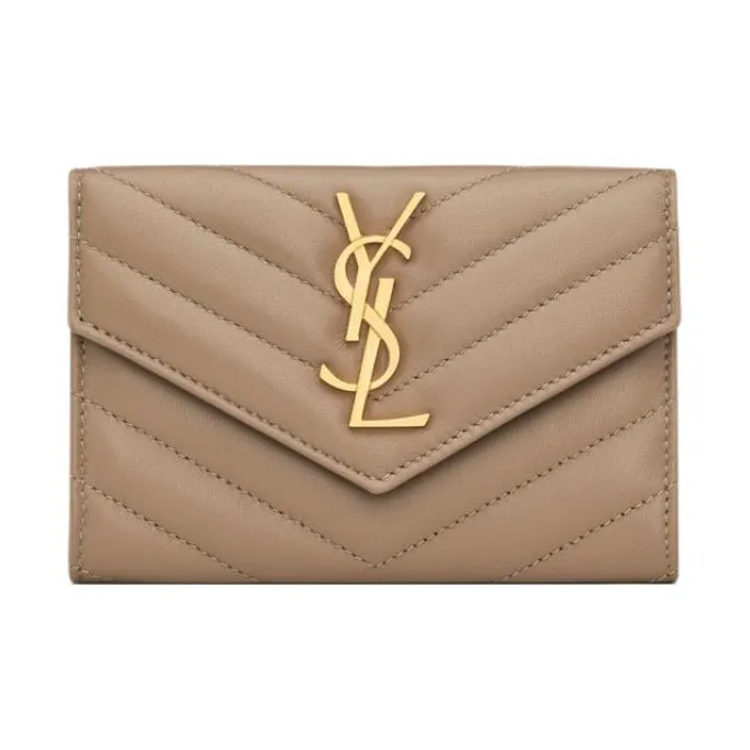 SAINT LAURENT CASSANDRE Lambskin Wallet Women's Dusty Gray-0