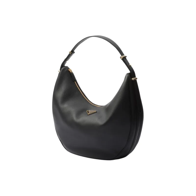 PRADA Leather Hobo Bag Handbag Shoulder Bag Women's Black-1