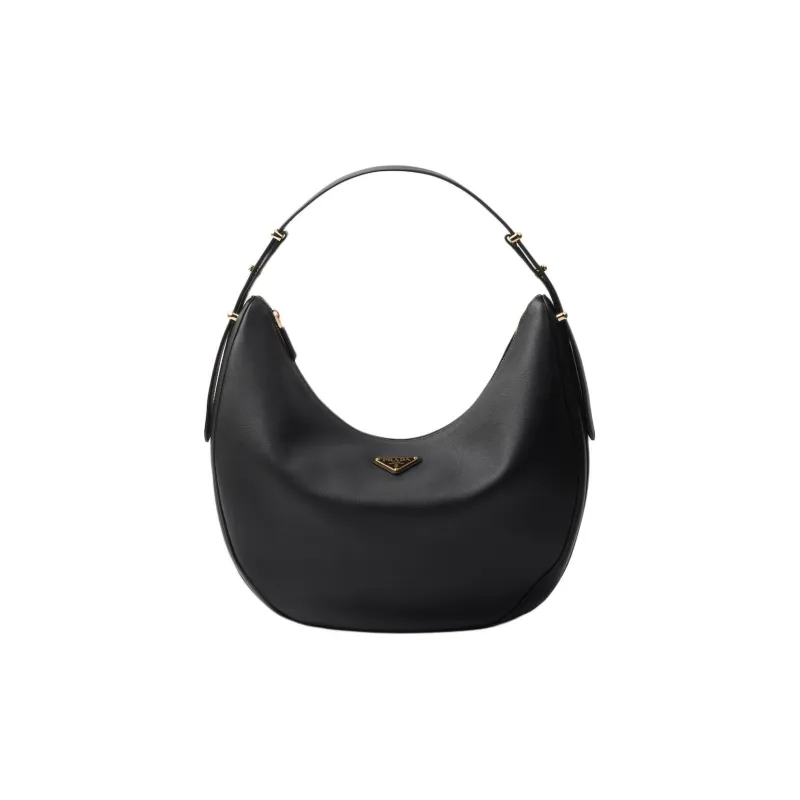 PRADA Leather Hobo Bag Handbag Shoulder Bag Women's Black-0