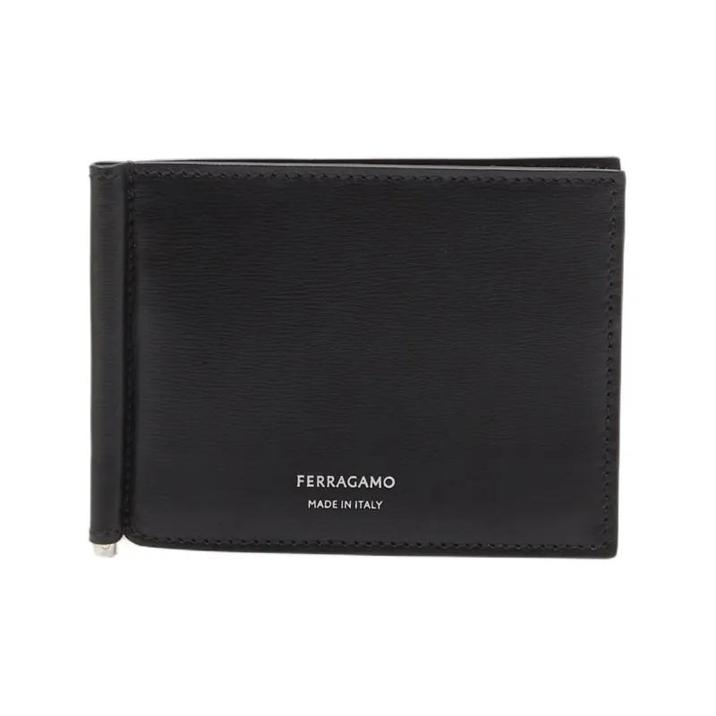 FERRAGAMO Palm Calfskin Wallet Men's Black-0