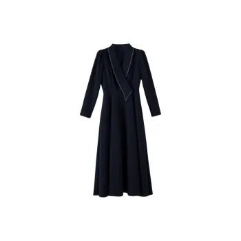 Late White Long Sleeved Dresses Women's Dark Blue