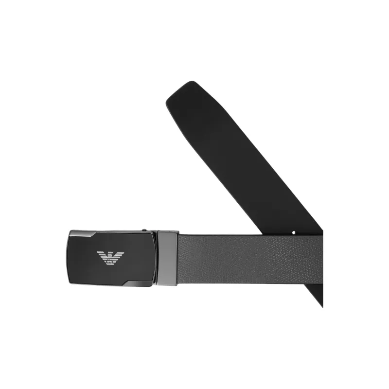 EMPORIO ARMANI Logo Emblem, Smooth Buckle Leather Belts Men's Black Gray Width 3.5CM-3
