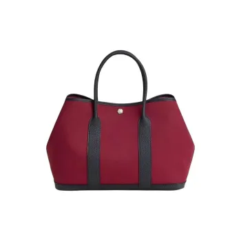 HERMES Garden Officer Canvas With Negonda Cow Leather Garden Bag Handbag Women's Light Pink/Multicolor Roses/Dark Blue