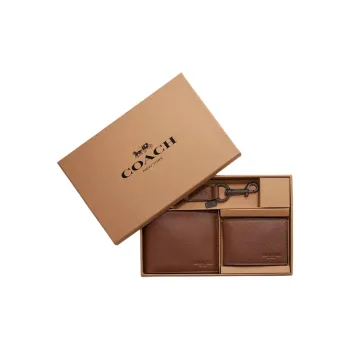 COACH 3 IN 1 Wallet Smooth Calf Leather Set Wallet Mini Men's Brown