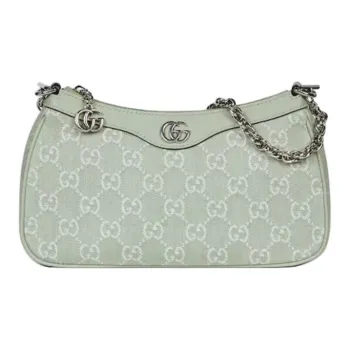 GUCCI Ophidia Denim Fabric With Leather Binding Crossbody One Shoulder Handbag Trumpets Women's Light Green
