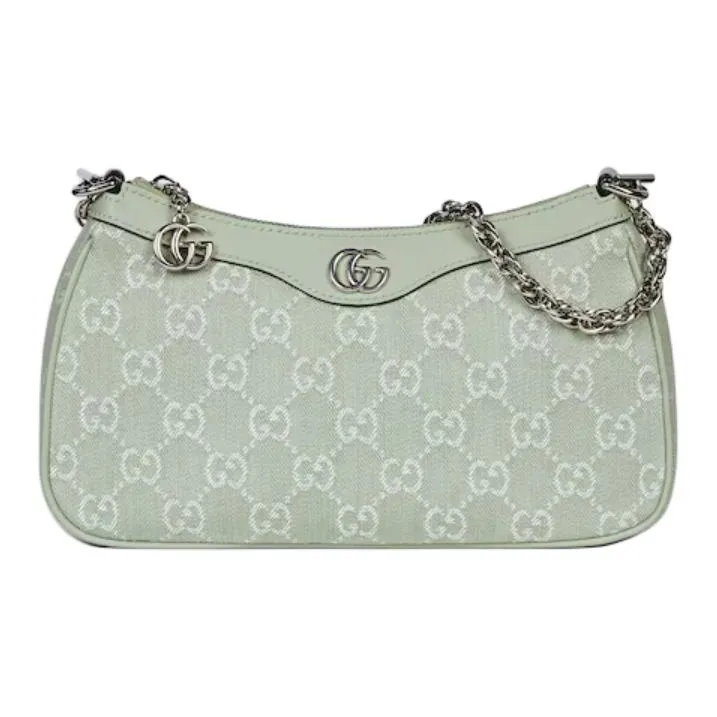 GUCCI Ophidia Denim Fabric With Leather Binding Crossbody One Shoulder Handbag Trumpets Women's Light Green-0