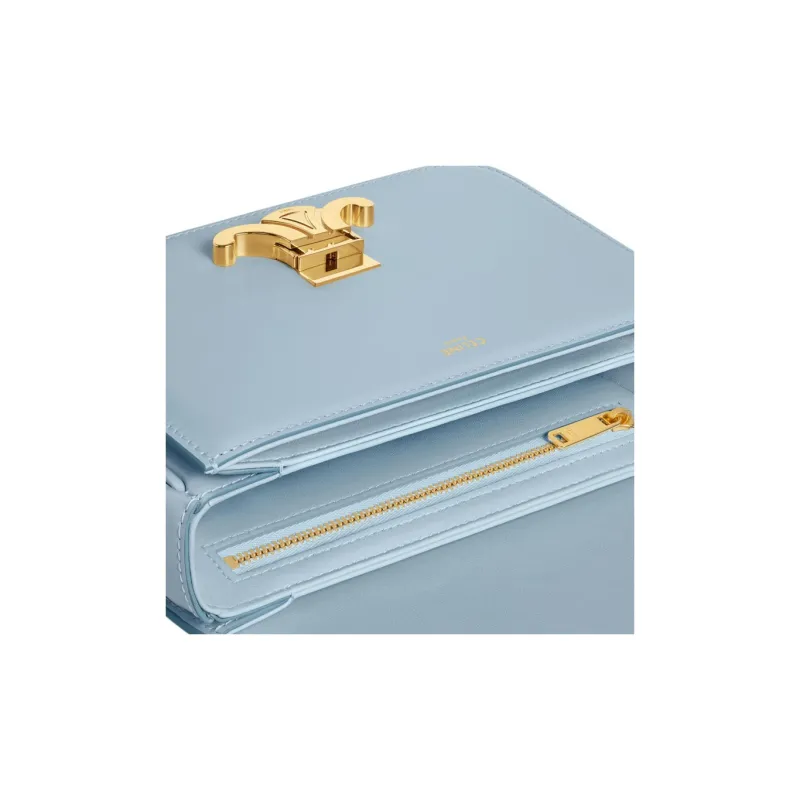 CELINE Triomphe Cow Leather Crossbody Bag, Shoulder Bag Women's Light Blue-4
