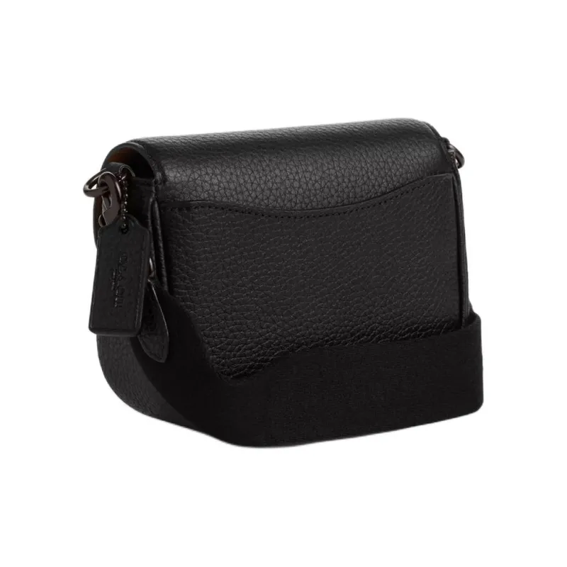 COACH Amelia Soft Pebbled Leather Saddle Bag, Shoulder Bag, Crossbody Bag Trumpets Women's Black-1