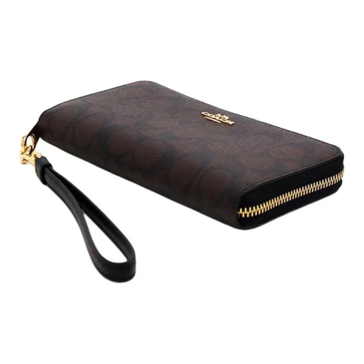 COACH Zip Around Monogram Canvas With Leather Wallet Clutch Regular Women's Black & Brown Monogram-4