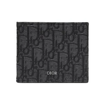 DIOR OBLIQUE Knitted Fabric With Cow Leather Wallet Men's Black