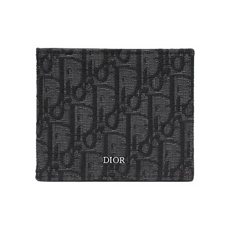 DIOR Knitted Fabric With Cow Leather Wallet Men's Black-0